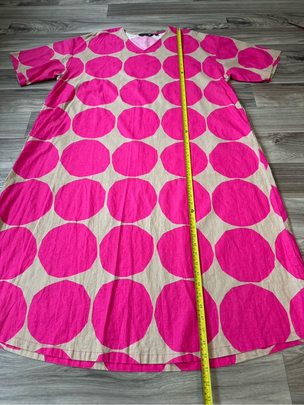 Uniqlo x Marimekko Linen Bled Kaftan Dress Polka Dot Size Medium Artsy Lagenlook - Picture 7 of 8